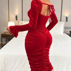 SHEIN Red Velvet Long Sleeve Dress